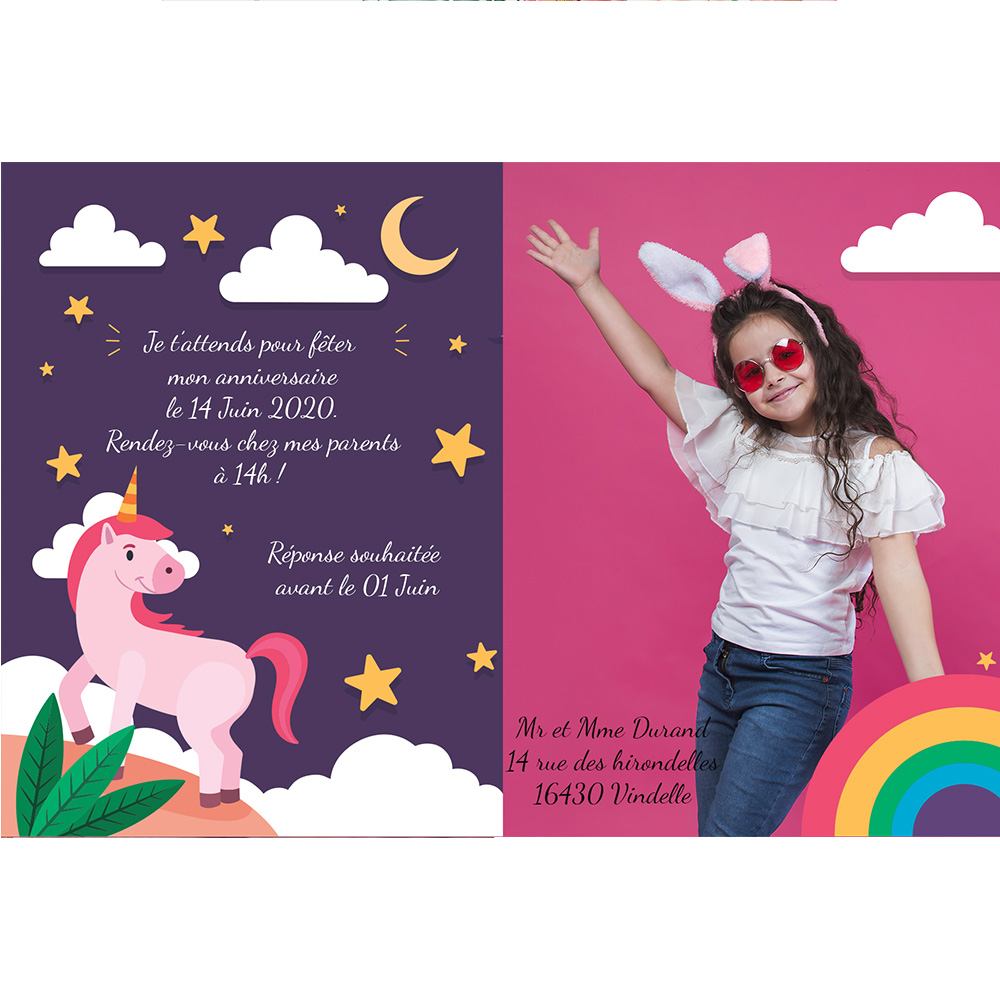 Faire part magnet anniversaire licorne 